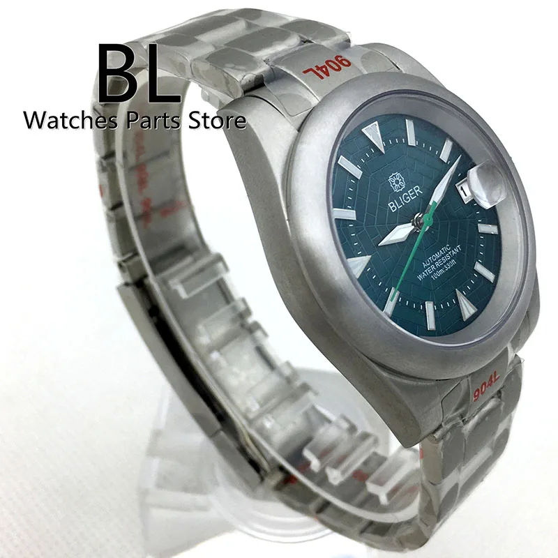 BLIGER 36mm/39mm NH35A Automatic Men's Watch Blue Araneose Webbed Dial Green Luminous Brushed Bezel Oyster/Jubilee Bracelet Date