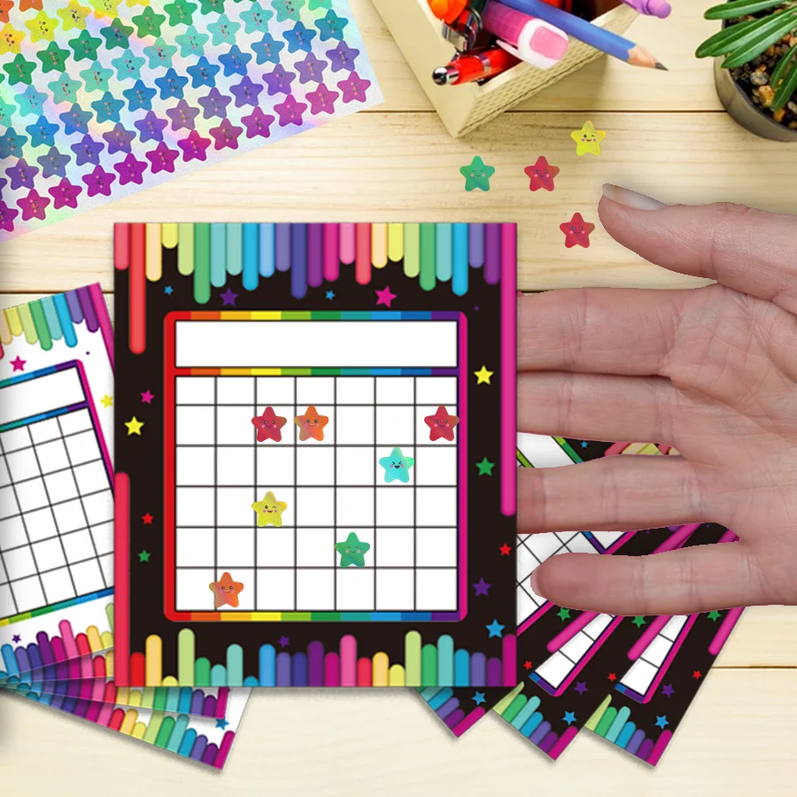 20 Sets of Classroom Reward Charts, 2 Designs, Includes 480 Pcs Holographic Rainbow Star Stickers, Suitable for Classroom - 6