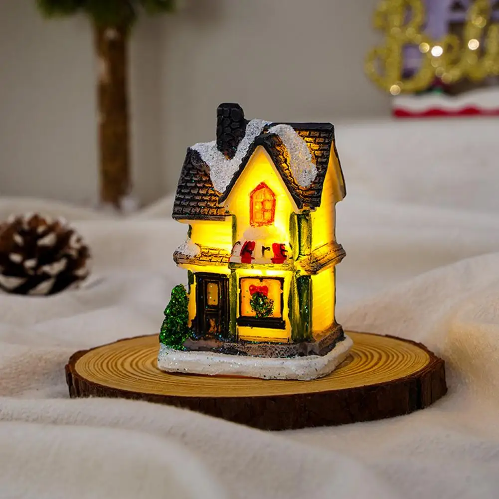

Battery Powered Christmas House Festive Led Snow Covered House Decoration Glowing Ornament for Christmas Resin Craft Figurine