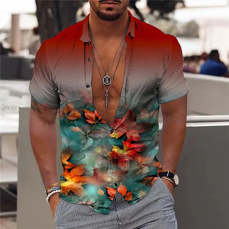 202 Hd Coconut Tree 3d Fingerprint Hawaiian Shirts Men Loose Breathable Shirts Beach Party Short Sleeve Tops Streetwear Shirt