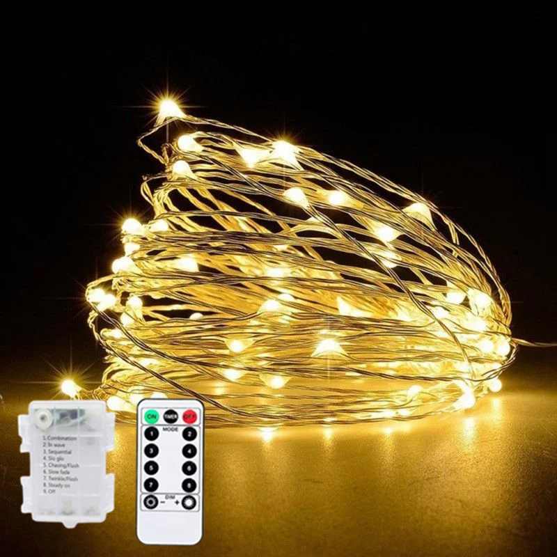 

Copper Wire Lights for Garden Wedding Party Decoration Remote Control LED Waterproof Christmas Garland Fairy String Lamps 8 Mode