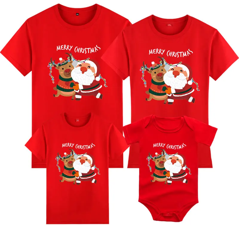 Conjuntos familiares a juego, camiseta navideña con estampado de Papá Noel, para madre, padre, hija e hijo, camisetas navideñas para adultos y niños, ropa para bebé