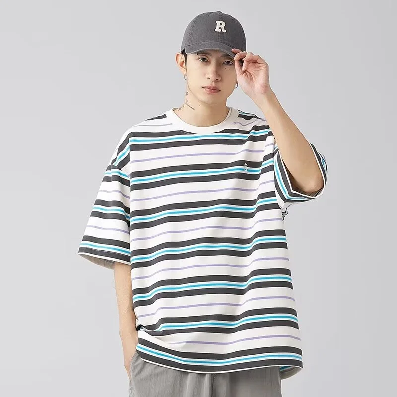 韓国発【JUSTYOUNG】BN Vintage Stripe Short Sleeve Tee/2color New Korean Women's Vintage Contrast Color Stripe Short