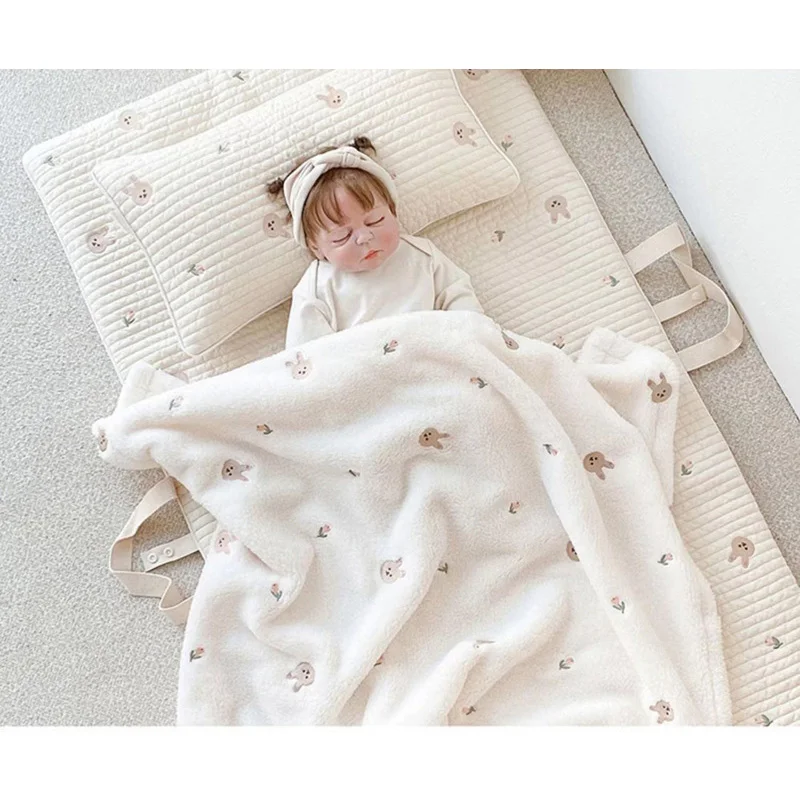 Cotton Thick Baby Crib Cot Mattress Pad for Kindergarten Travel Portable Bed Bear Embroidered Newborn Mattres Protector Play Mat