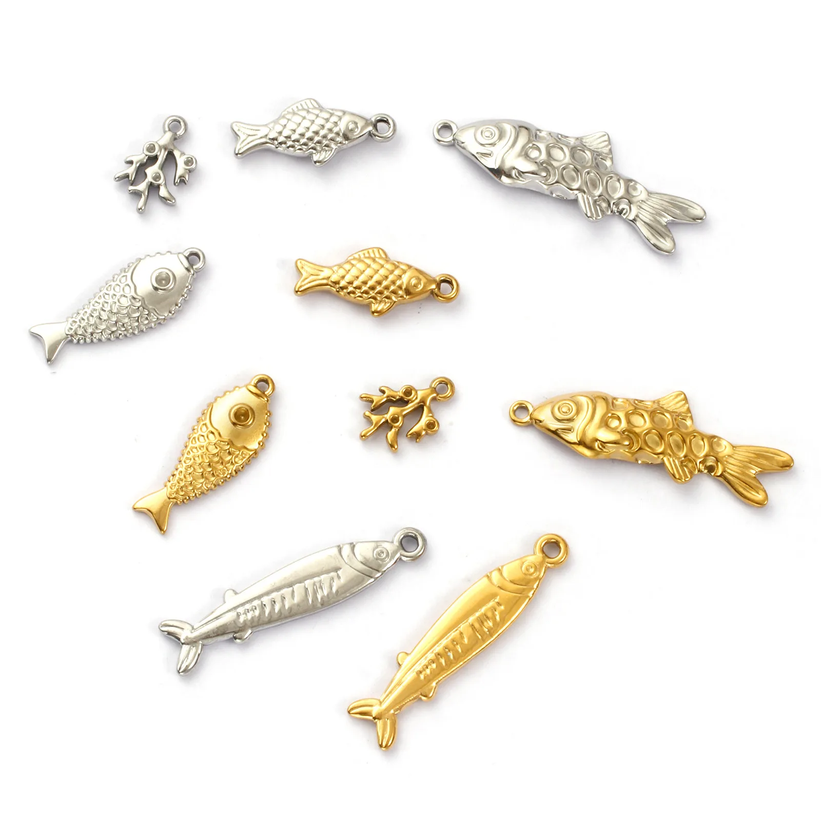 2/5 Stück 304 Edelstahl Ozean Schmuck Charms Fisch Korallen Anhänger für DIY Zubehör Halskette Armband machen Erkenntnisse – Detail 2