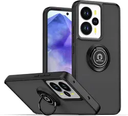 Shockproof Armor Matte Case with Magnetic Ring Stand Holder for Realme 14 5G (Black)