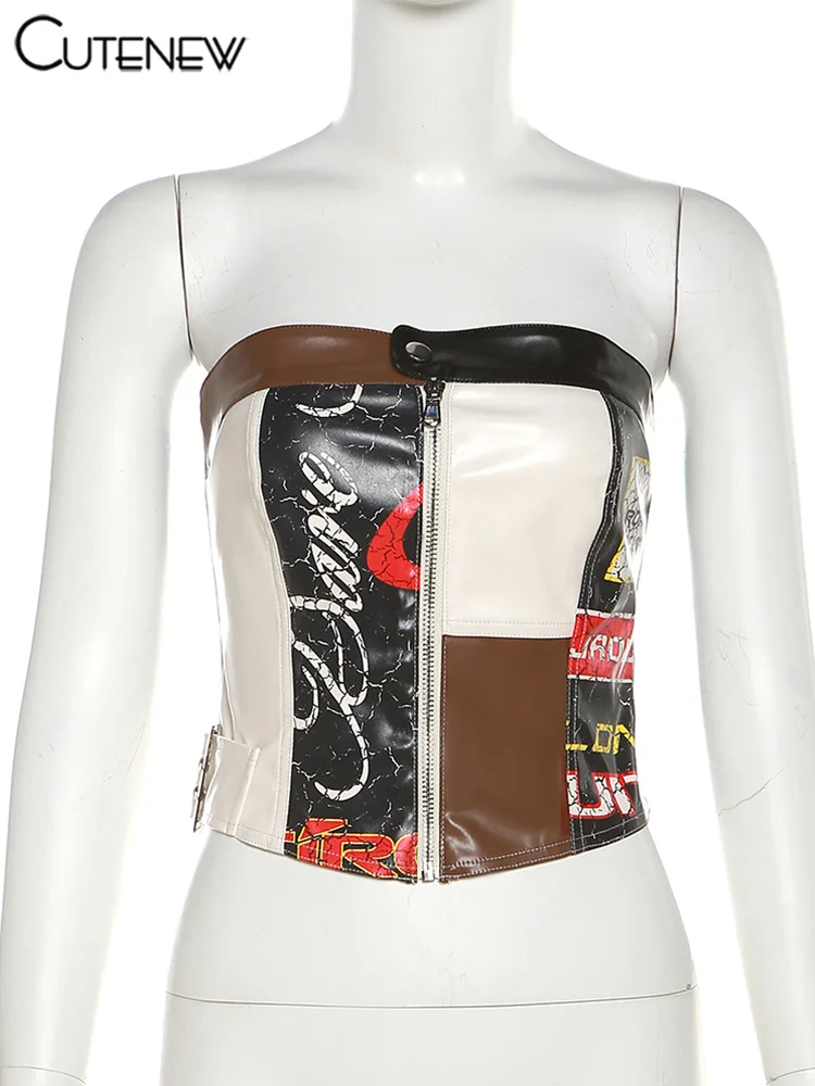 Summer Sexy Off-Shoulder Zipper Women Crop Top Casual Strapless Backless Streetwear Fashion Club Party Lady Tank Top