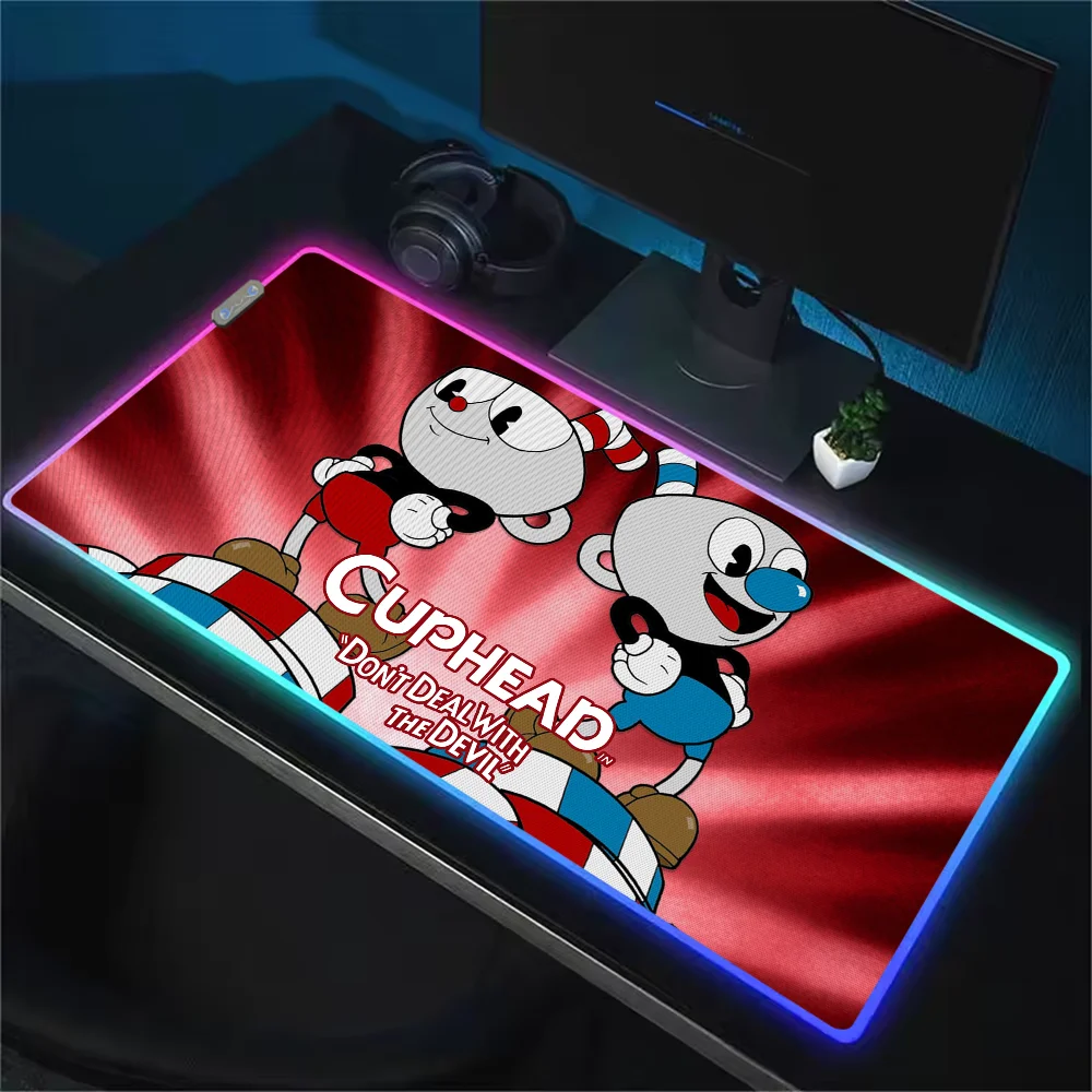 Mousepads Gaming MousePad LED Table Cuphead Pads Backlit Rubber Desktop XXL RGB Desk  Micro USB 6