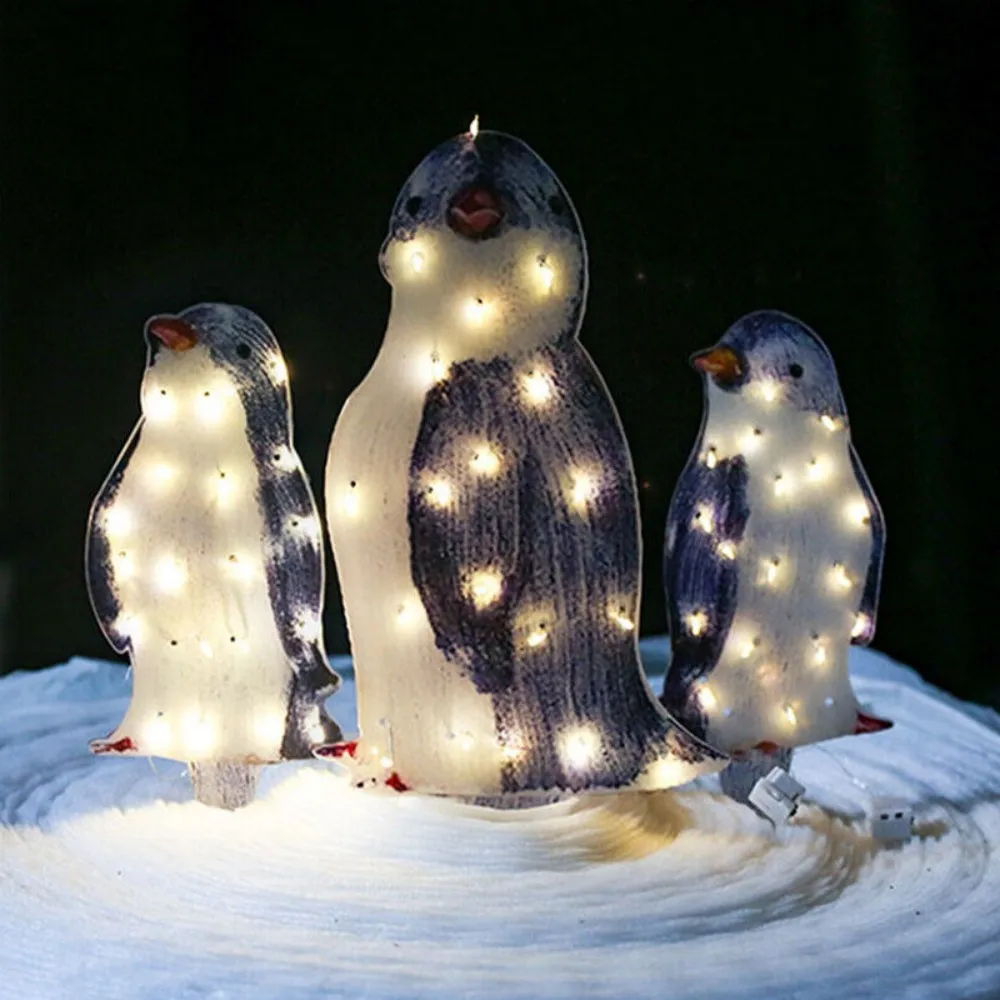 3X Christmas Penguin Acrylic LED Light Up Decoration Indoor Outdoor Figurine: 3 - 5 Days Free Delivery Only UK