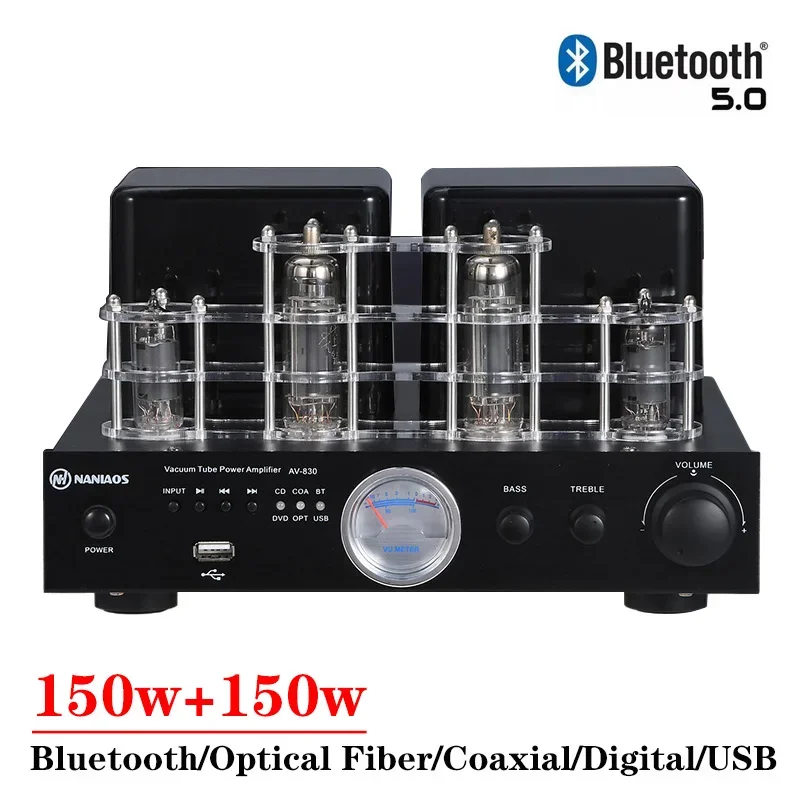 

150w*2 6Z19 Vacuum Tube Amplifier High Power Vu Meter Bluetooth 5.0 USB MP3 Digital Optical Fiber Coaxial Subwoofer Amplifier