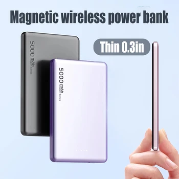 Thin Light Mini Magnetic Power Bank For MagSafe Wireless Fast Charging PD20W External Auxiliary Battery 5000mAh For iPhone