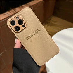 Personalized Fluorescent Green Leather Case with Custom Initials - iPhone X XS (Brown)
