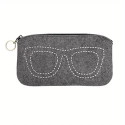 Deluxe Soft Felt Eyeglasses Pouch with Zipper & Keychain (Grey)
