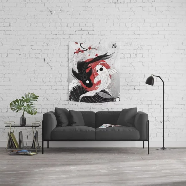 Koi Halak Yin Yang Fali Gobelin Dekoráció Ágytakaró Lefedettség Függöny Törülköző Lapja Személyre Szabott Kényelmi Kárpitok Dobása - Image 2