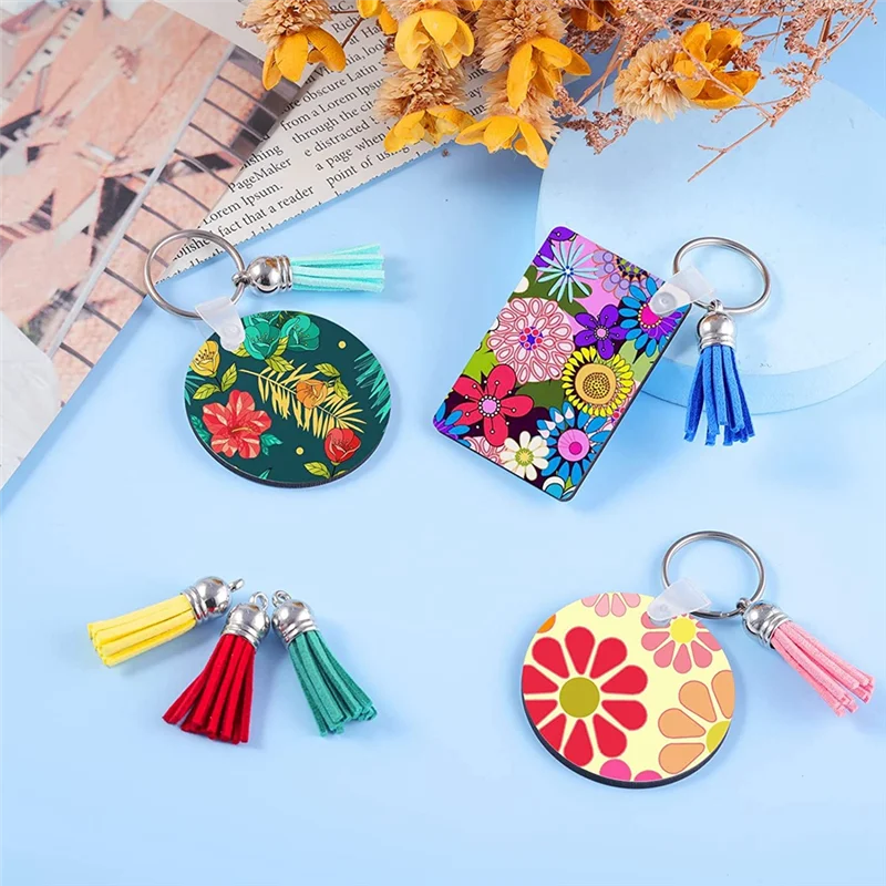 MDF Sublimation Blanks Keychain 100Pcs Bulk Sublimation Keychain Blanks with Key Ring Double-Sided for DIY Craft Making
