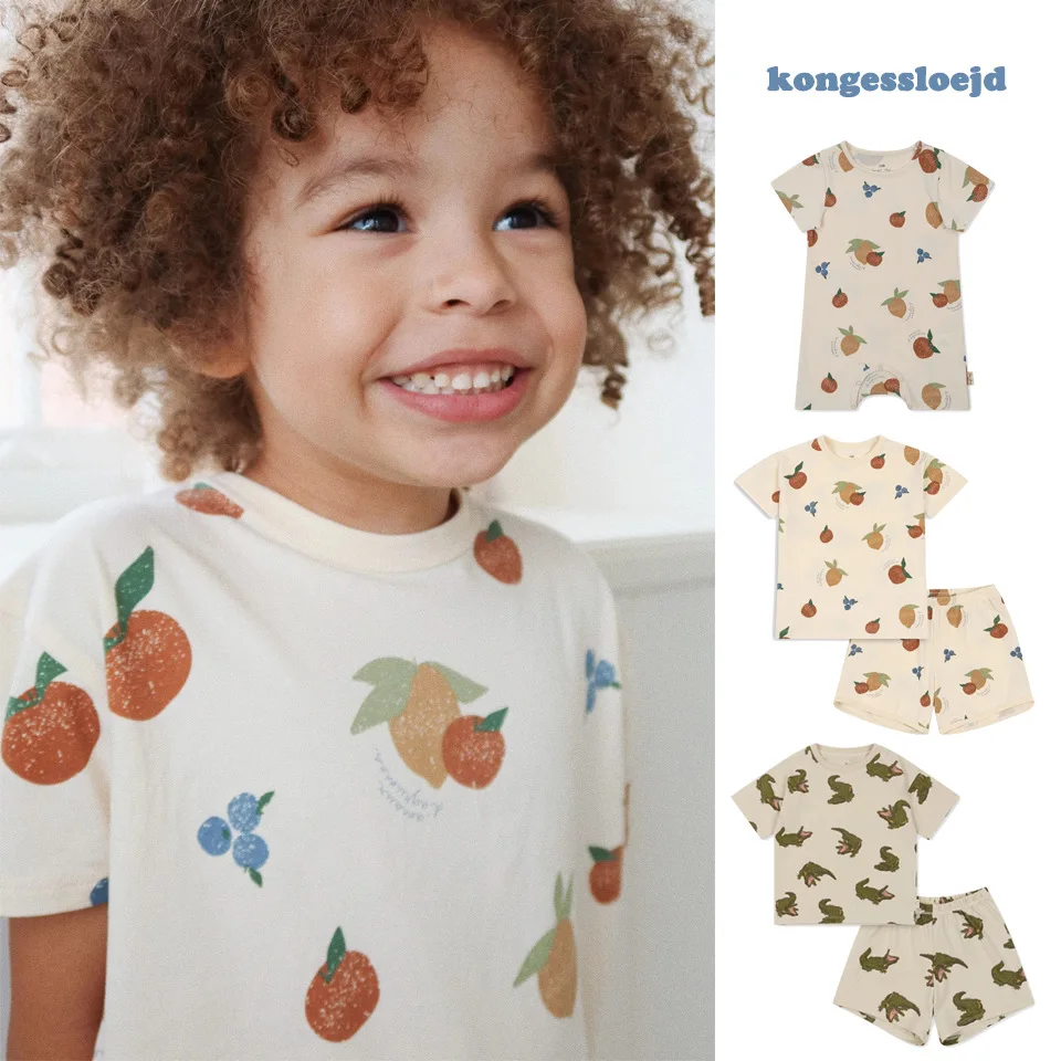 

Children's Suit 24 Summer New KS Children's Clothes for Boys and Girls Full Print Short Sleeve Tops and Shorts Crawling Clothes