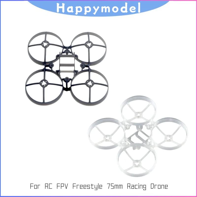 Vue de dessus du cadre Whoop V4 75mm Happymodel blanc transparent, structure fine et légère