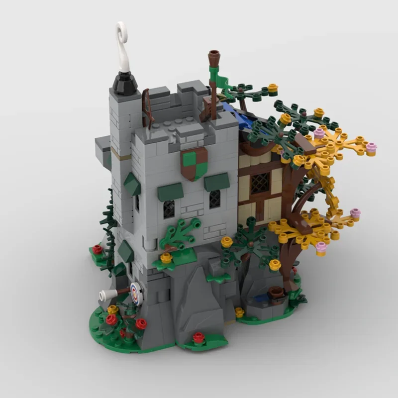 MOC 유럽 중세 스트리트 뷰 숲 전초 기지 구축, DIY 창의적인 아이디어, 레트로 어린이 장난감, 생일 선물 빌딩 블록, 627 개