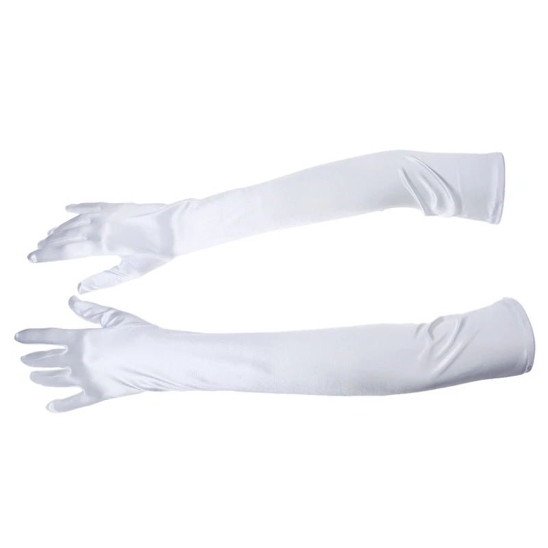 

21 Inch Women Arm Long Satin Elbow Gloves for Evening Wedding Fancy Dress Costume - White
