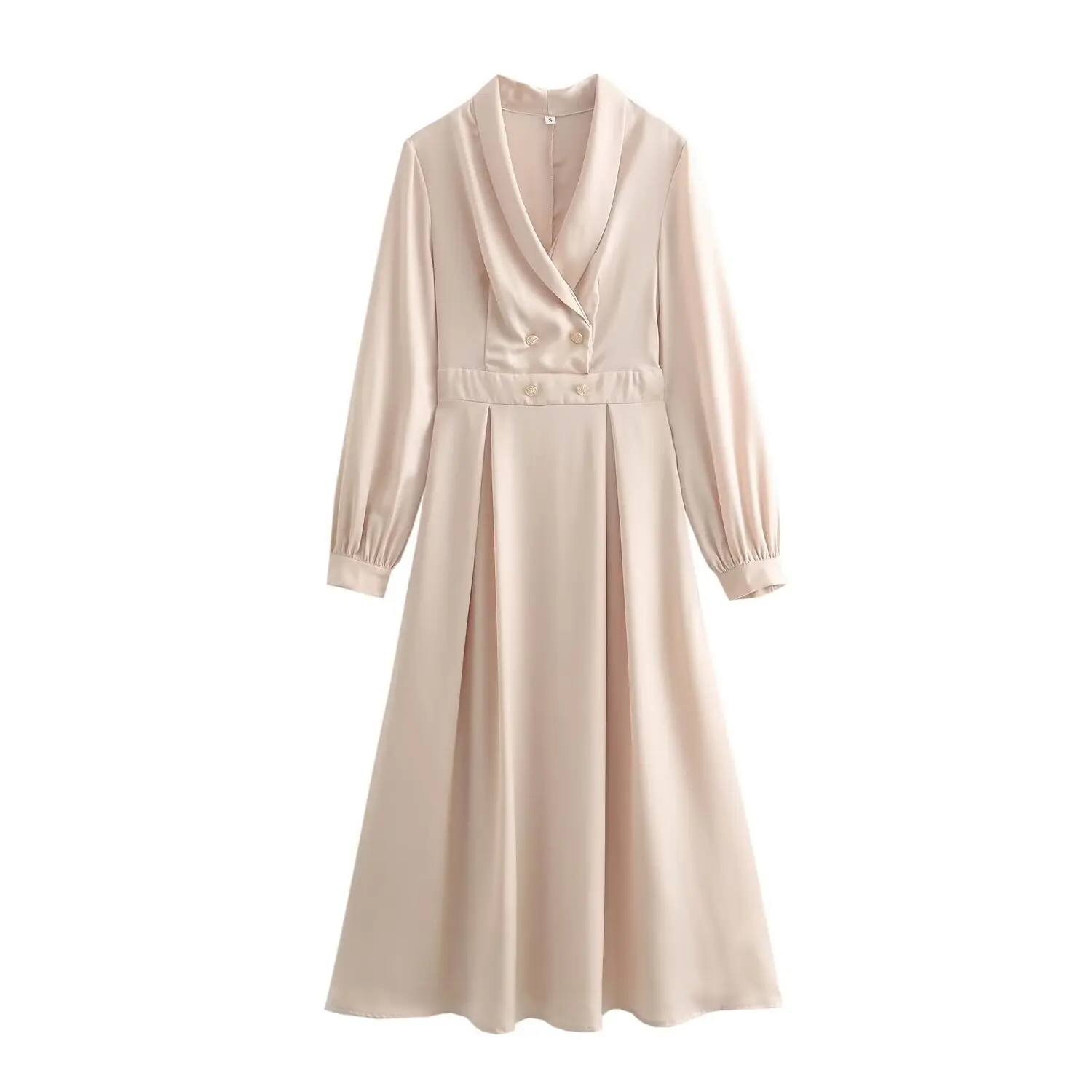 

Dress for women, satin lantern sleeves, slim waist, European and American style, slim long skirt, casual V-neck