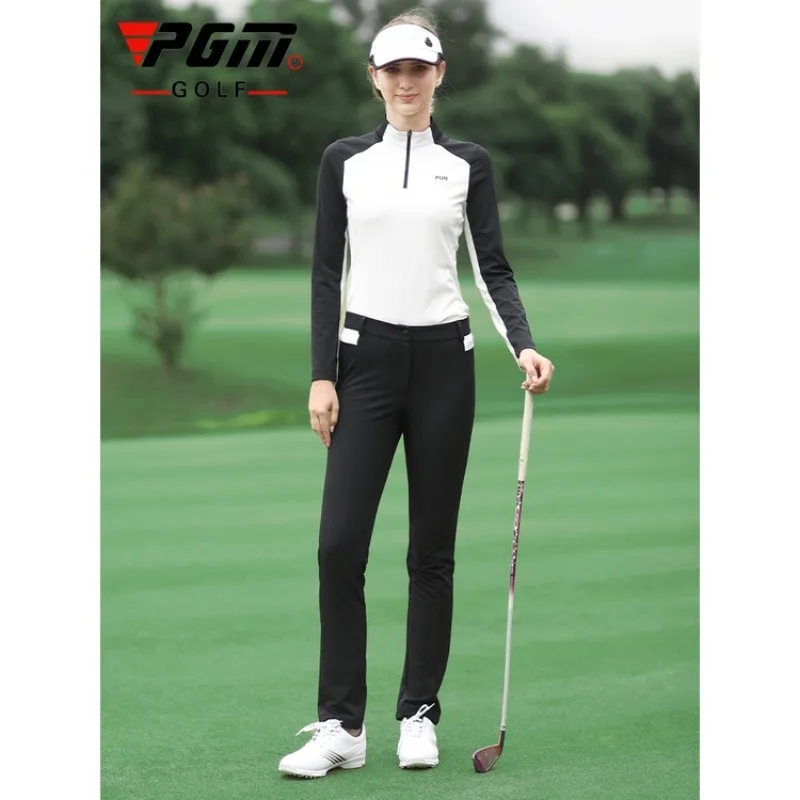 PGM Golf Clothing Standing Collar Women Shirts Sport Long Sleeve T-shirt with High Stretchy Suitable for Spring Summer Autumn