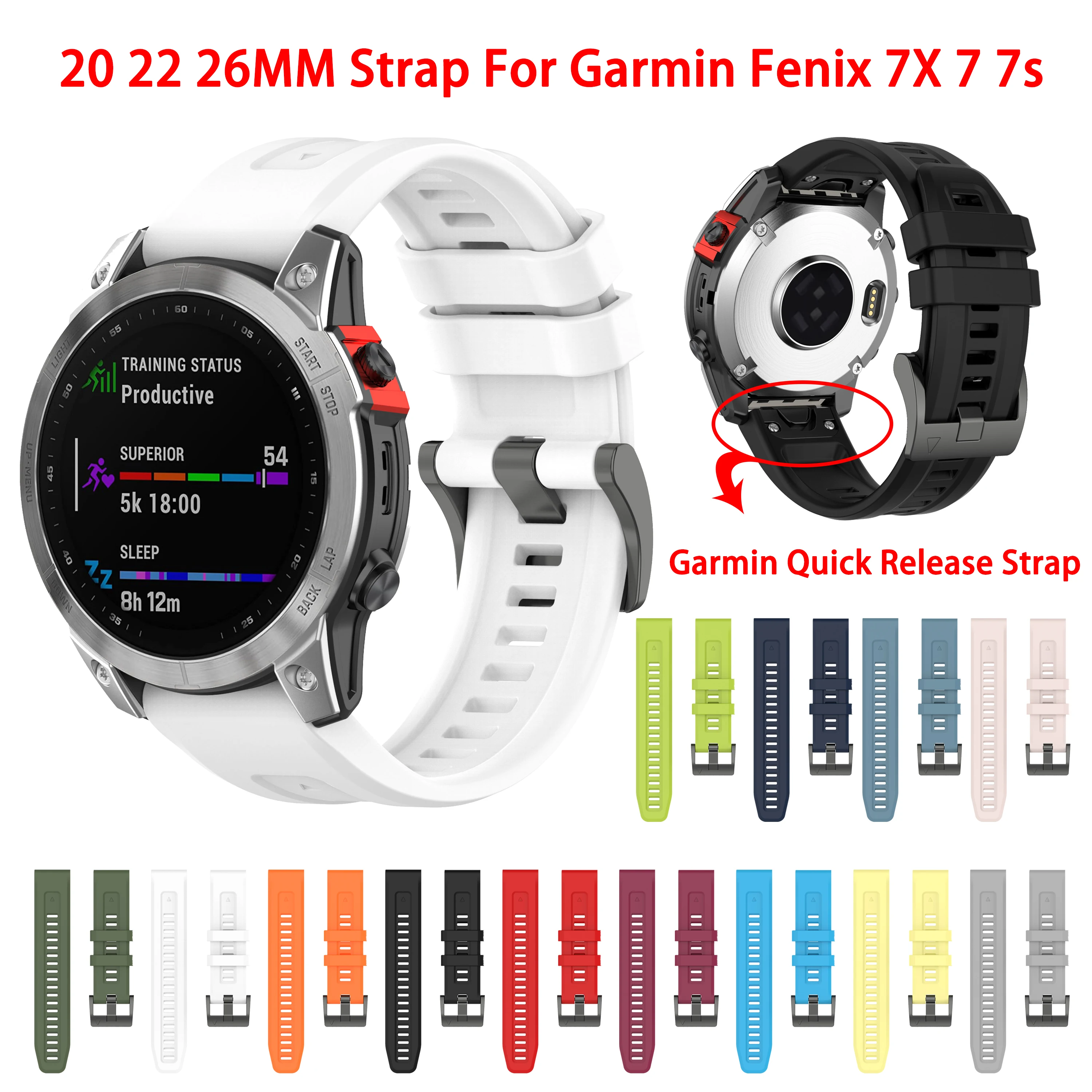 Silicone Strap For Garmin Fenix 5 6 7 Smart Watch Quick Release Band Straps  For Garmin Fenix 5s 6s 7s 5x 6x 7x Bracelet correa