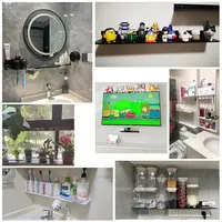 Bath Storage Rack Wall Shelves Floating Matt Black Bathroom Kitchen Mirror Metal Shower Organizer Home Accessories No Drill 2
