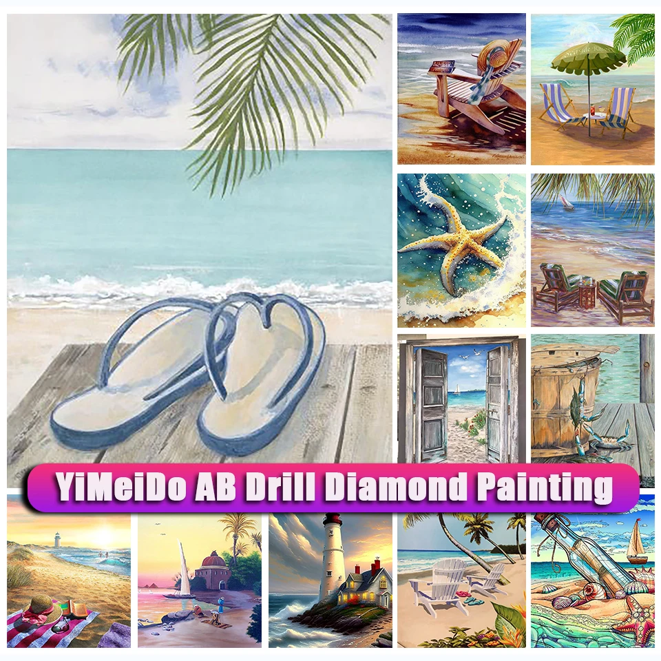 

YiMeido Zipper Bag AB Diamond Painting Seabeach Full Drill Rhinestone 5d Mosaic Landscape Diamond Embroidery Picture Home Decor