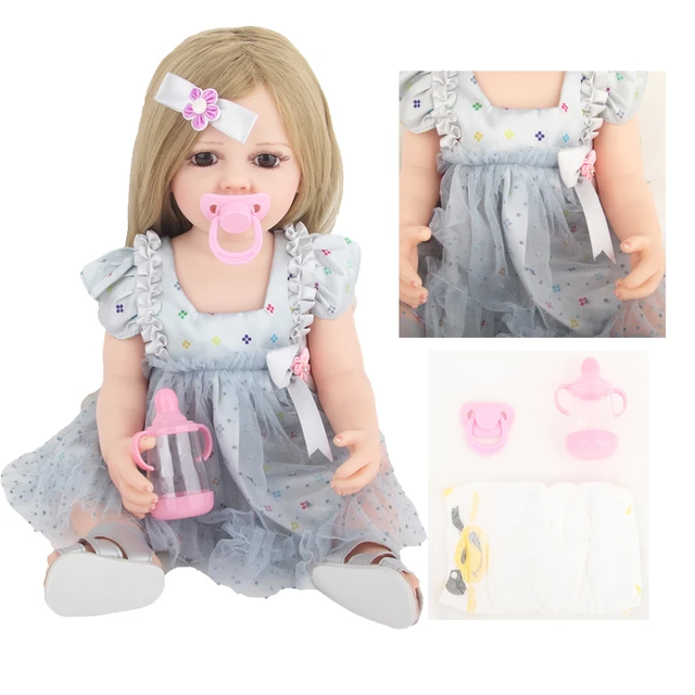 1pc 22-inch Full Body Vinyl Reborn Baby Doll, Lifelike Newborn Baby Girl  Doll In Pink Dress