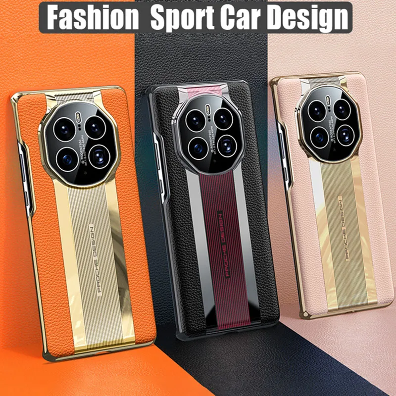 Fashion Sport Car Genuine Leather PC Hard Back Cover Case for HUAWEI Mate 60 50 40 30 Pro Plus Honor Magic 3 4 5 Pro