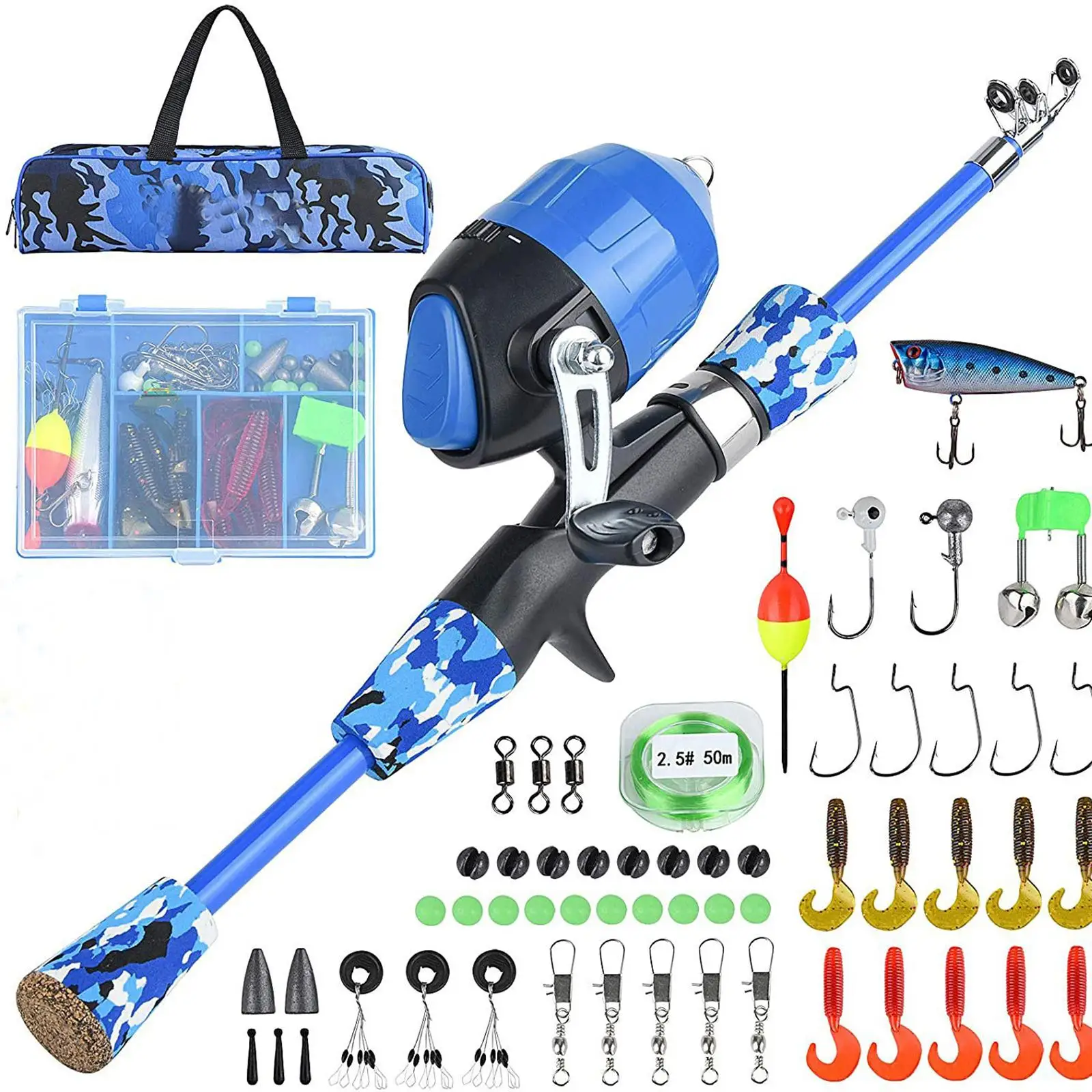 Kids Fishing Rod Set Fishing Rod and Reel Combo Set for Travel Camping Teen