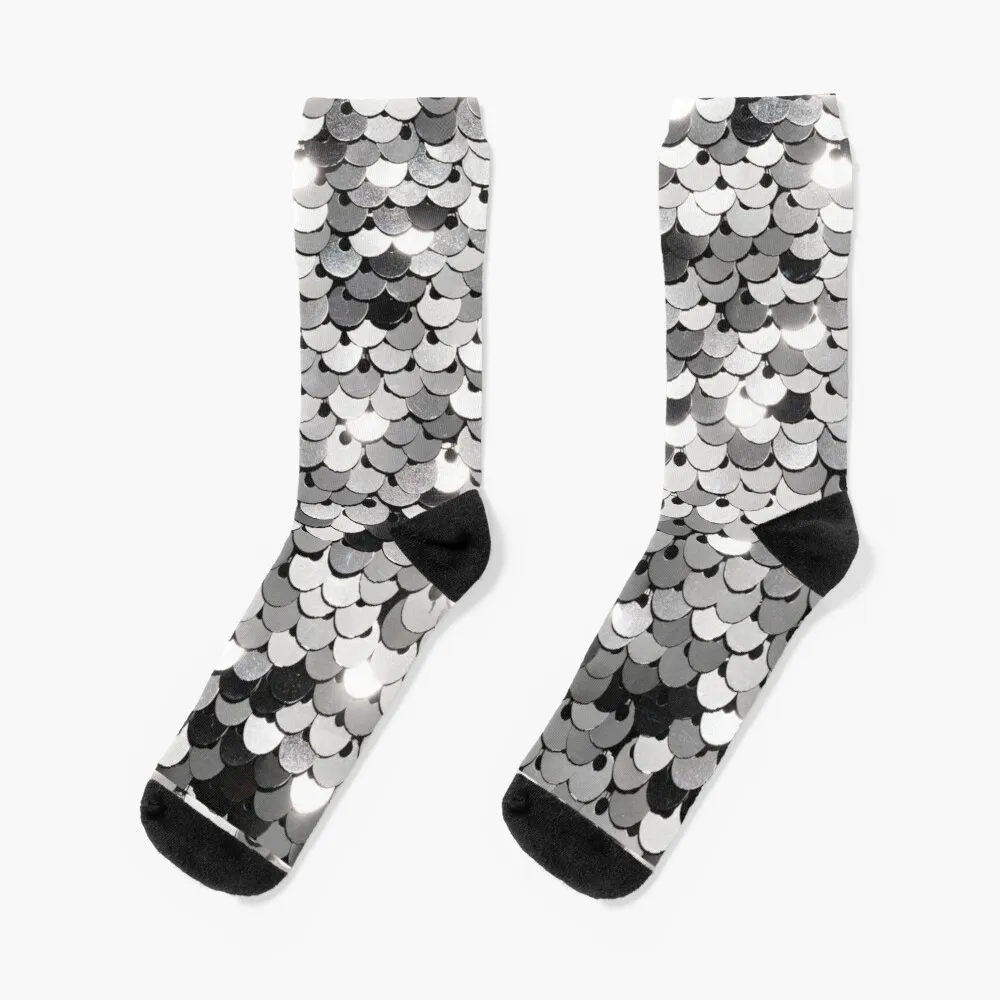 

Glittery Silver and Black Sequins Socks Cartoon Socks