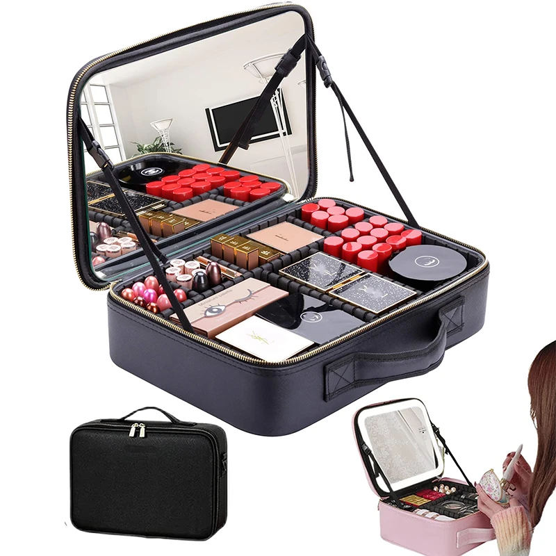 Travel Makeup Bag With Led Mirror Make Up Bag Large Capacity Business