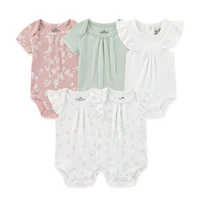 Newborn Baby Girl Clothes 5Pieces Unisex Bodysuits Cotton Baby Boy Clothes Set Solid Color Summer Print Cartoon Bebes 5