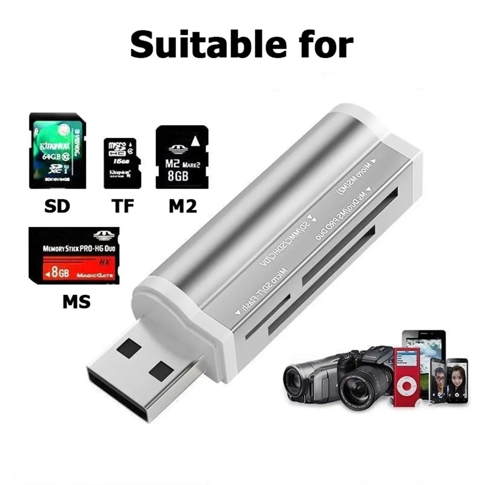 2Pcs Micro SD Card Reader 4-in-1 USB 2.0 Cardreader High Speed Data Transmission USB Adapter for TF/SD/Micro SD/MS PRO/M2 Card