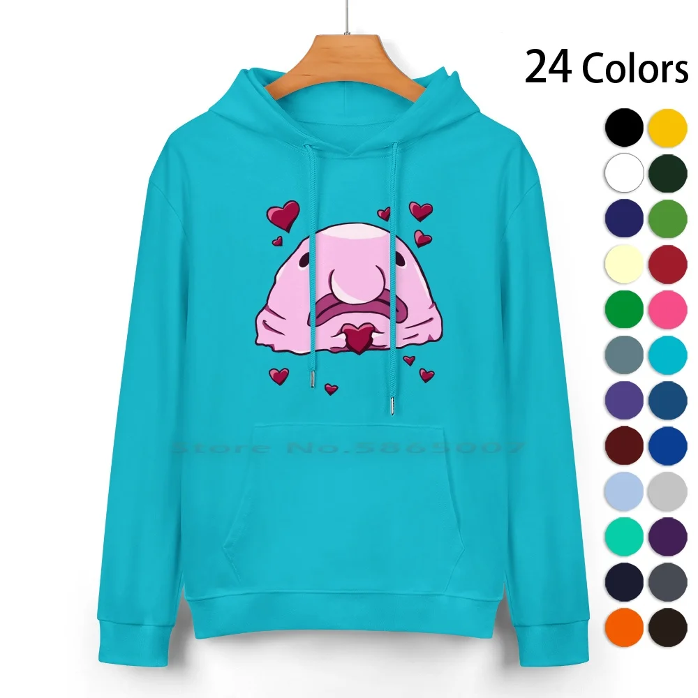 

Blobfish Love ( Pink ) Pure Cotton Hoodie Sweater 24 Colors Valentines Day Hearts Sea Animals Kawai Pink Blob Fish Pink