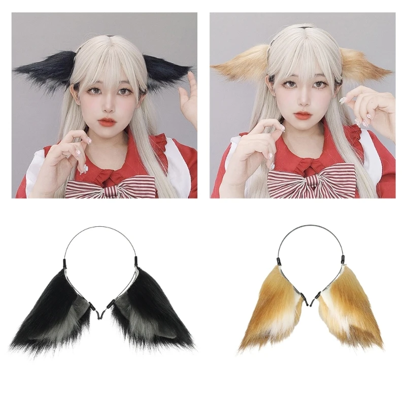 Girls Animal Wolf Cat Ears Plush Hair Hoop Female Anime Hairband Lovely Long Fur Party Headdress Anime Cosplay Hair Accessories