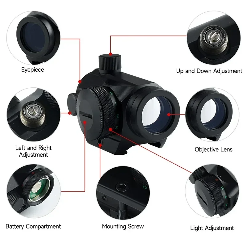 Red Dot Sight HD101 Collimator Rifle Red Green Dot Reflex Sight Scope Fit 20mm Rail for Airsoft / Hunting Rifle
