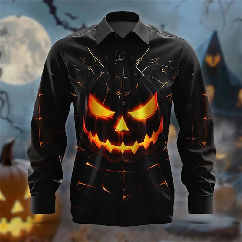 thumbnail image 1 of Camisa amarilla divertida de Halloween 2024 para otoño e invierno, nueva camisa de moda para fiesta de Halloween, camisetas de manga larga para hombre, camisa con botones y temperamento, 1 of 5