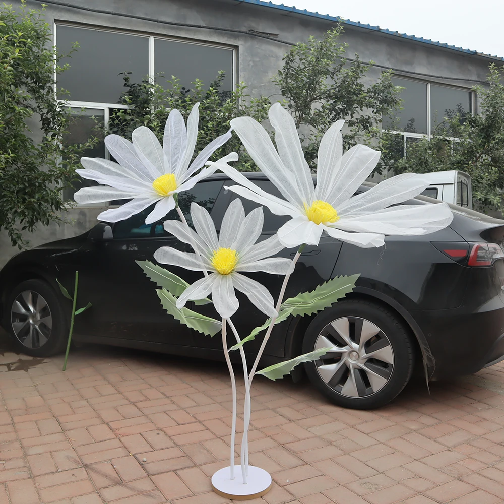 거대한 시뮬레이션 더블 튤 메쉬 데이지 꽃다발, 추수 감사절 가정 장식, 야외 결혼식 장면 레이아웃, 축제 DIY 장식 