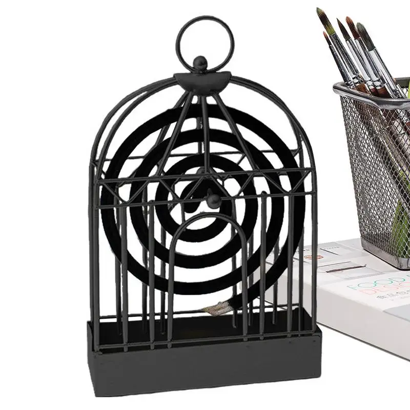 

Creative Mosquito Coil Holder Birdcage Coil Burner Holder Anti-fire Incense Box Hangable Coil Bowl Iron Incense For Home Decor