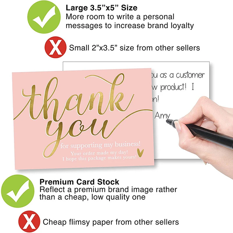 

50pcs Pink Thank You for Supporting My Small Business Card Thanks Greeting Card Appreciation Cardstock for Sellers Gift