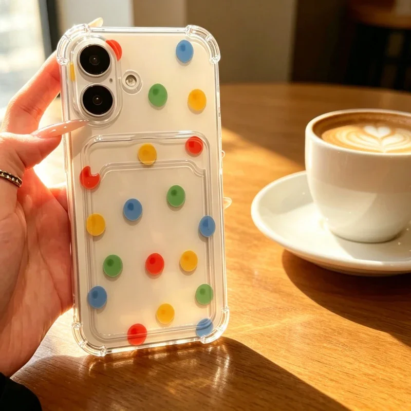 Korean Polka Dots Clear Wallet Phone Case