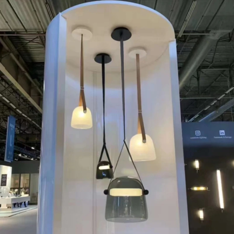 Post-Modern Leather LED Chandelier Art Deco Glass Designer Pendant Light Indoor Hanging Lamp for Bedroom Bedside 5