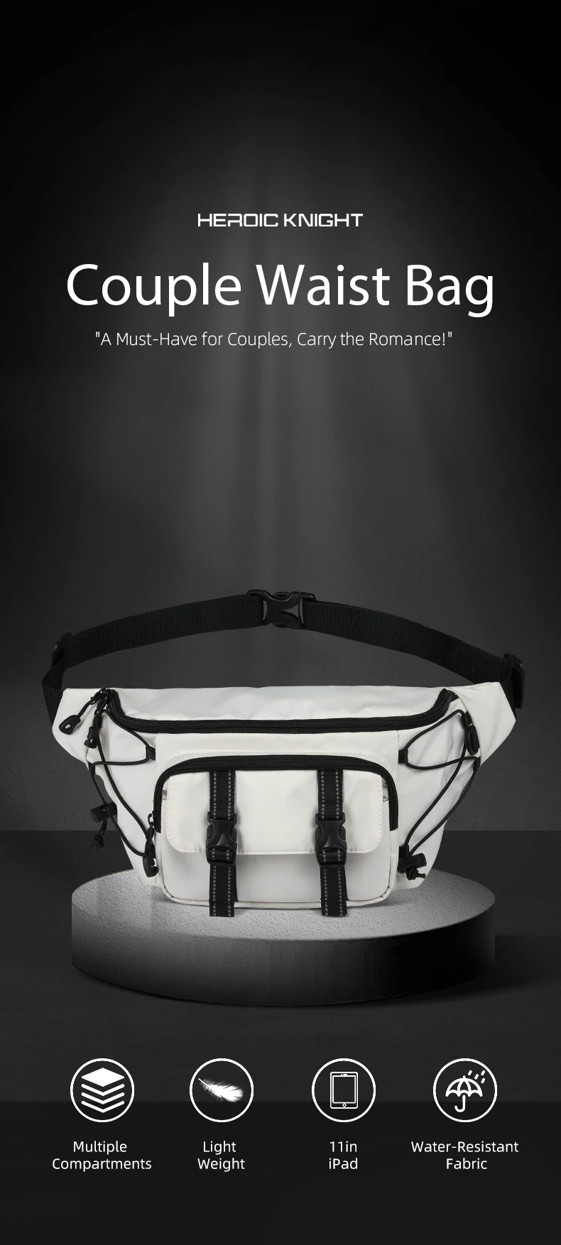 Heroic Knight Herren-Gürteltasche, passend für 11 Zoll iPad, wasserdicht, Sport, Laufen, Gürteltasche, Freizeit, Damen, kurze Reise, Umhängetasche, Brusttasche – Detail 1