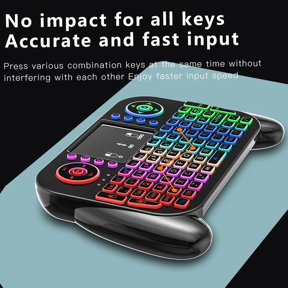 V8 2.4G Mini Wireless Keyboard 7 Color Backlit Spanish Portuguese Bluetooth Air Mouse Remote Control Touchpad for Android TV Box