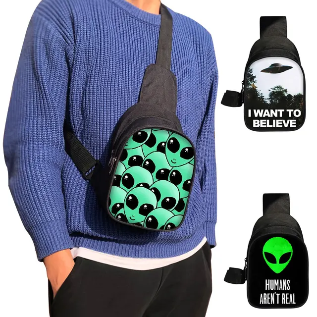 Alien L Want To Believe-Bolso de pecho con estampado para hombre y mujer, bandolera de viaje, UFO, monedero, tarjetero de identificación y crédito, regalo 1