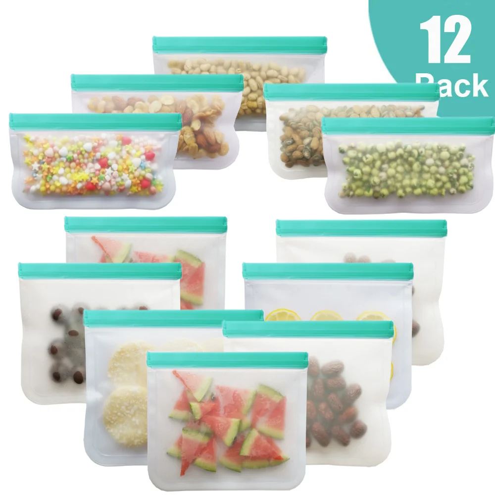4 Sacchetti Riutilizzabili Con Chiusura Lampo, PEVA Anti-perdite Per Alimenti, Adatti Per Congelatore, Verdure, Snack, Latte, Carne, Lavabili