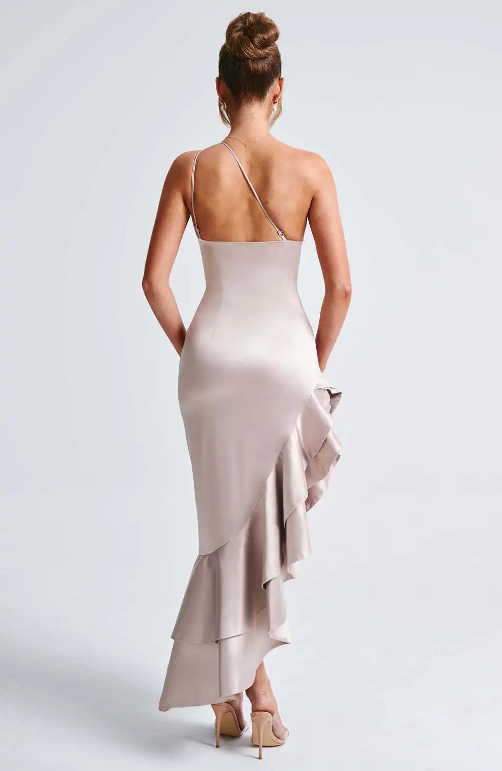 Elegant Satin Sleeveless Bodycon Ruffle Irregular Long Dress Women Sexy Backless Party Evening Dress Autumn New Vestido