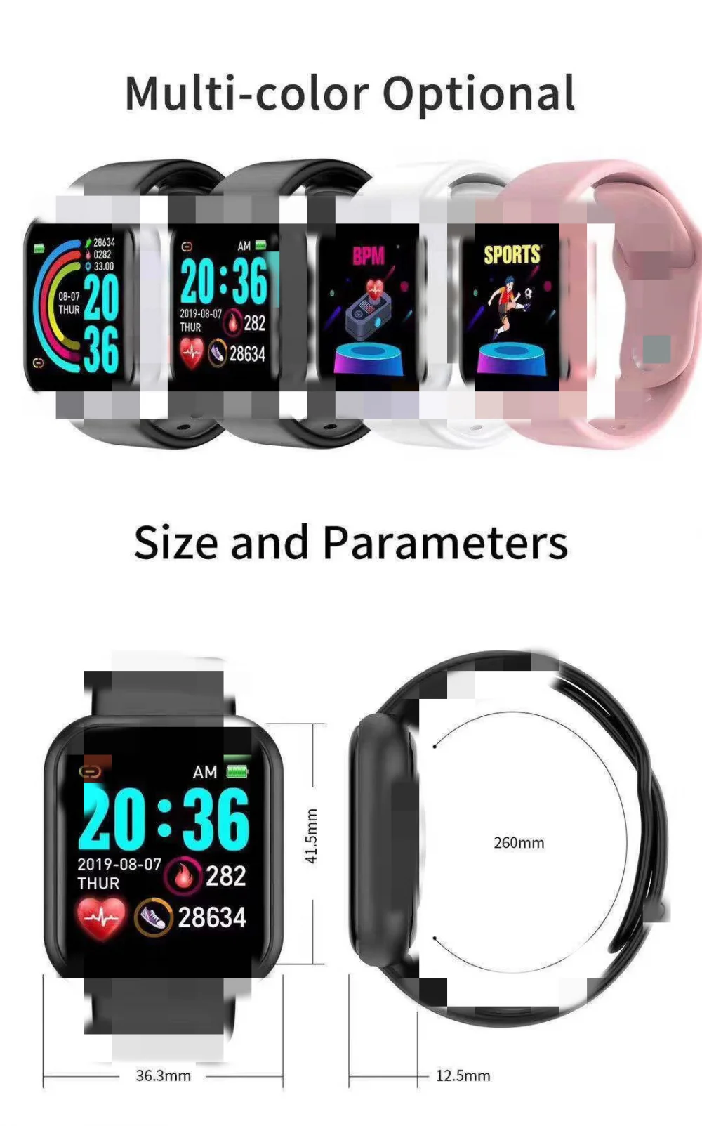 

D20 Pro Smart Watch Macaron Colorful Fashion Fitness Bracelet Tracker Heart Rate Monitor Pressure Y68 Bluetooth Smartwatch